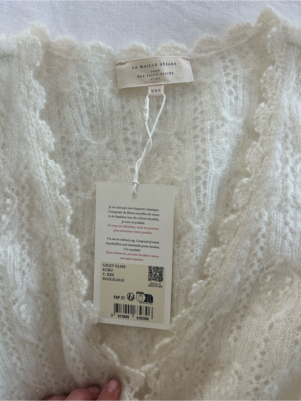 ** New with Tags - Sezane Soft Knit Ivory Cardigan Sweater with Tie Waist - Picture 3 of 4